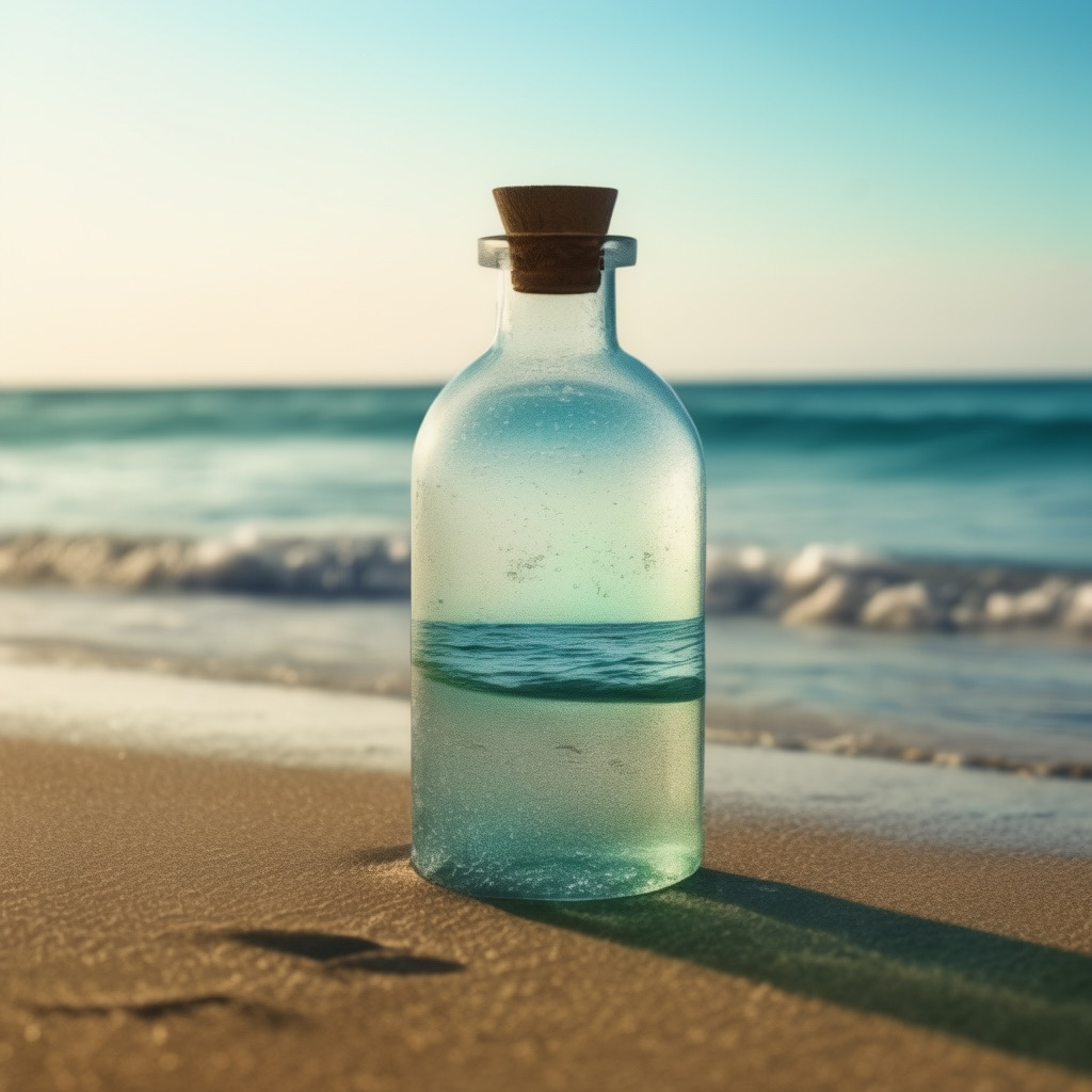 Die Flaschenpost am Strand vom Meer